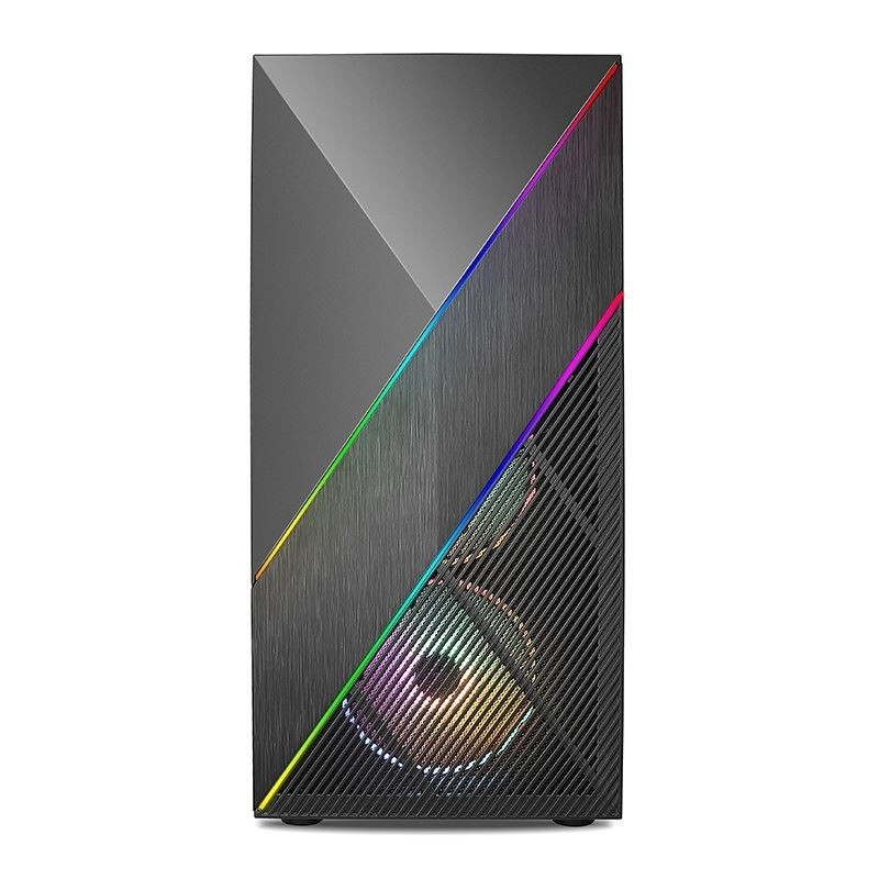 ETEK - PC Mid Tower Case اللوحة الأمامية غير المنتظمة والشبكة مع شريط ARGB LED، اللوحة الجانبية الزجاجية المقاومة، اللوحة العليا لإدخال / إخراج
