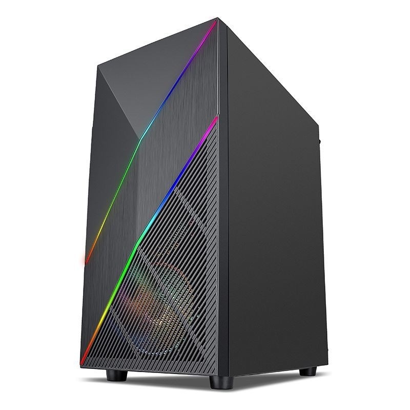ETEK - PC Mid Tower Case اللوحة الأمامية غير المنتظمة والشبكة مع شريط ARGB LED، اللوحة الجانبية الزجاجية المقاومة، اللوحة العليا لإدخال / إخراج