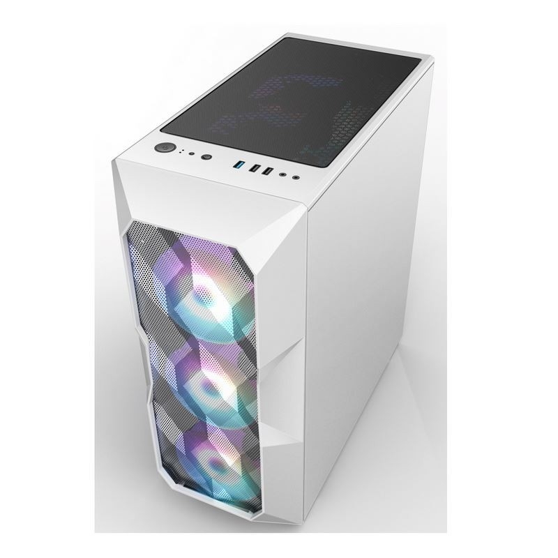جراب كمبيوتر Airflow ARGB Airflow ATX Mid-Tower مع لوحة أمامية شبكية متعددة الأضلاع تدعم ثلاثة إضاءة ARGB مقاس 12 سم
