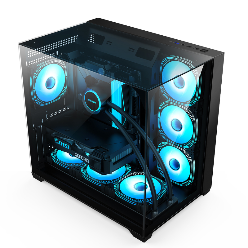 هيكل زجاجي ثلاثي الأطراف يدعم بطاقات ATX الأم ذات الحجم الكامل حاوية الكمبيوتر للمستخدمين الذين يحتاجون إلى إمكانية توسيع التبريد الفعال