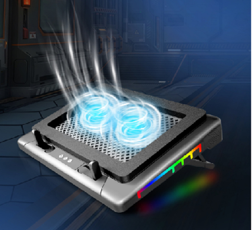 علبة تبريد الكمبيوتر المحمول مع إضاءة RGB مروحة 14 سم اثنان تعمل ب 1400 ± 10% RPM 7 مستويات تعديل الارتفاع للاعبين عشاق DIY