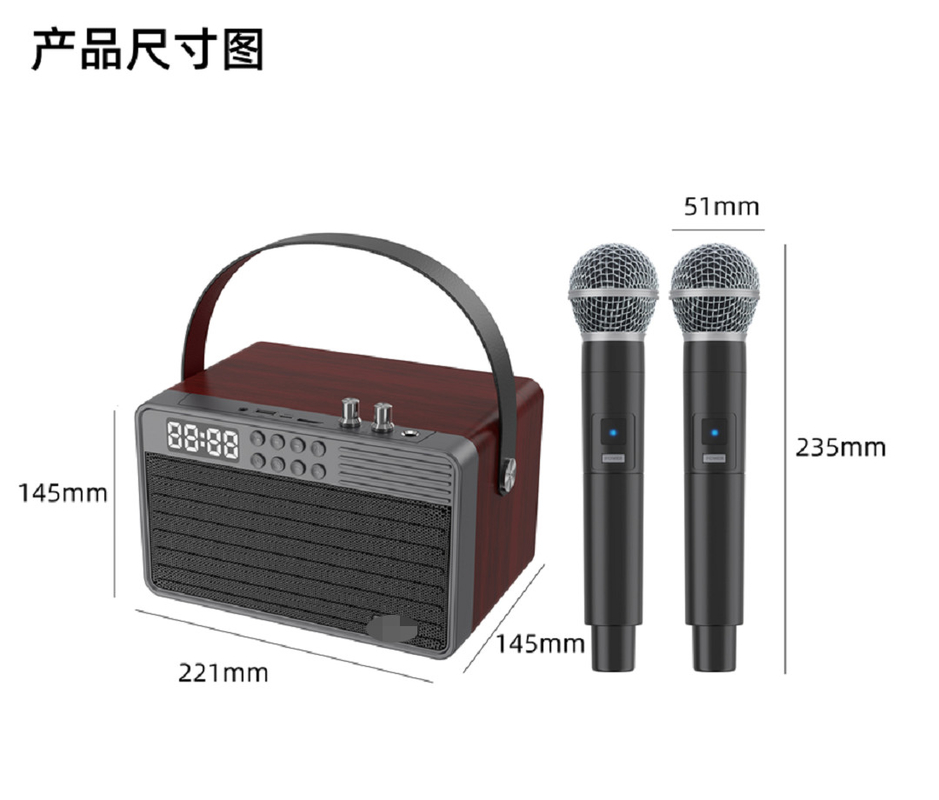 يدعم Bluetooth AUX TF Card U Disk FM Radio الميكروفون اللاسلكي الخشبي ABS الحديدي المادة الشبكة بطارية 2400mAh