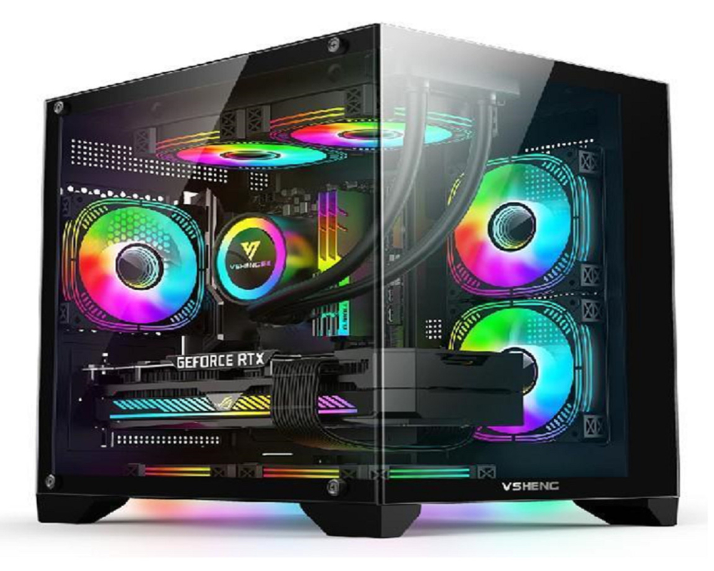 تصميم بانورامي إضاءة RGB يدعم ميكرو ATX / ميني ITX يتناسب مع وحدات الرسوم البيانية 330mm 4 فتحات و 170mm CPU Coolers 6 مرفقات المروحة
