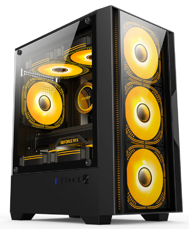 متوافق مع ألواح الأم M-ATX / ITX وضع مزدوج تثبيت 5-مروحة تخطيط إضاءة جانبية بانورامية حاسوب قضيب للاعبين متوسطة المدى