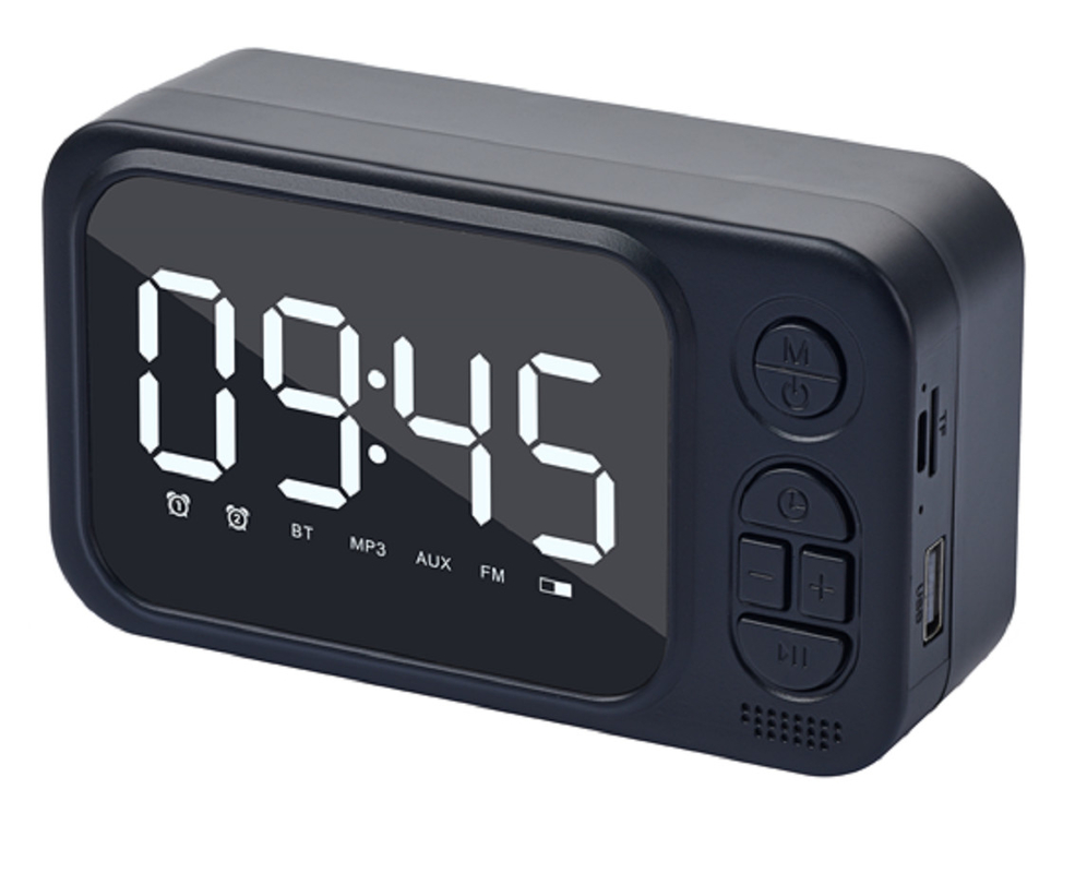 مكبر الصوت 52 مم ، مخرج RMS 3W ، يدعم Bluetooth ، AUX ، بطاقة TF ، USB ، راديو FM ، وساعة.