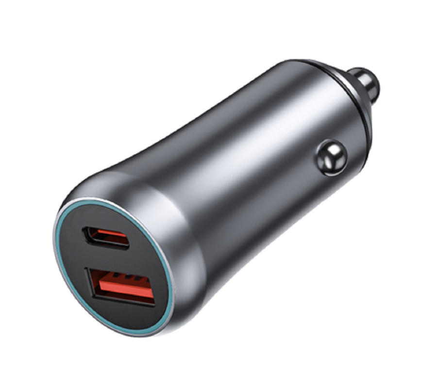 شاحن سيارة USB-C مزدوج الموانئ 48W ، مدخل DC 12-24V ABS + PC مضاد للحريق