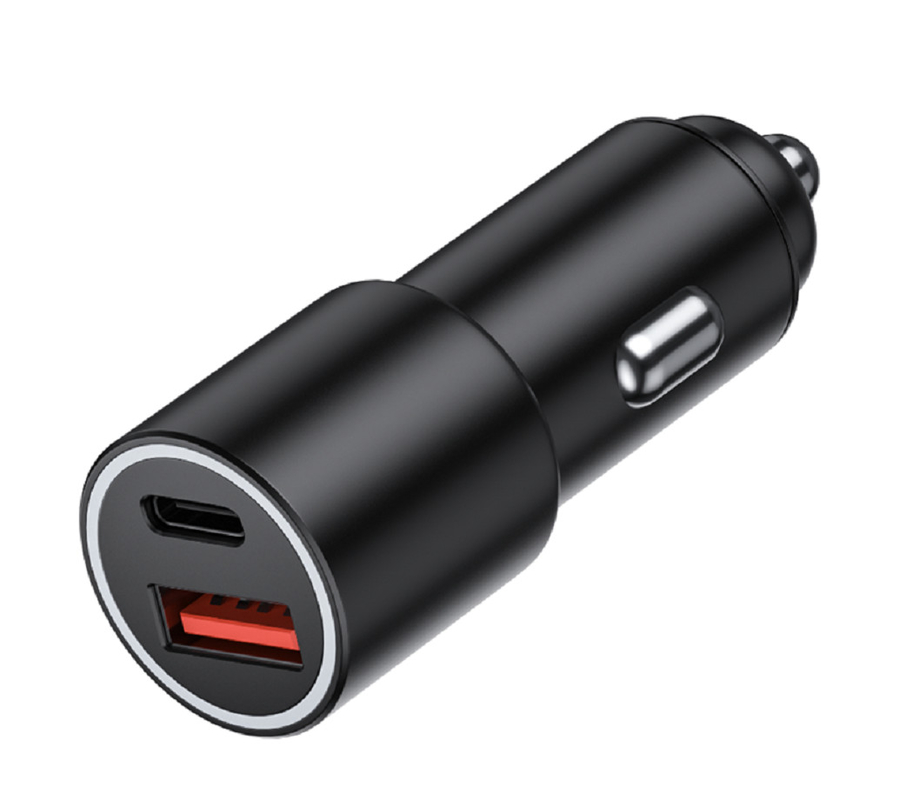 شاحن سيارة USB-C مزدوج الموانئ 48W ، مدخل DC 12-24V ABS + PC مضاد للحريق