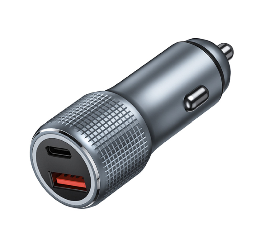 شاحن سيارة USB-C مزدوج الموانئ 48W ، مدخل DC 12-24V ABS + PC مضاد للحريق