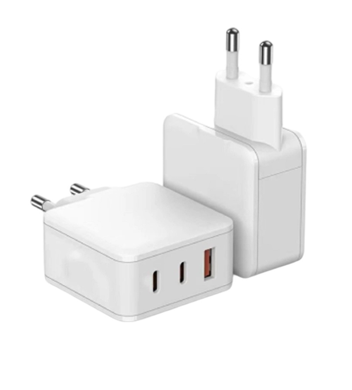 شاحن GaN ثلاثي الموانئ مع 65W Max Output PD / QC بروتوكولات تخصيص الطاقة الذكية 110-240V أسود / أبيض