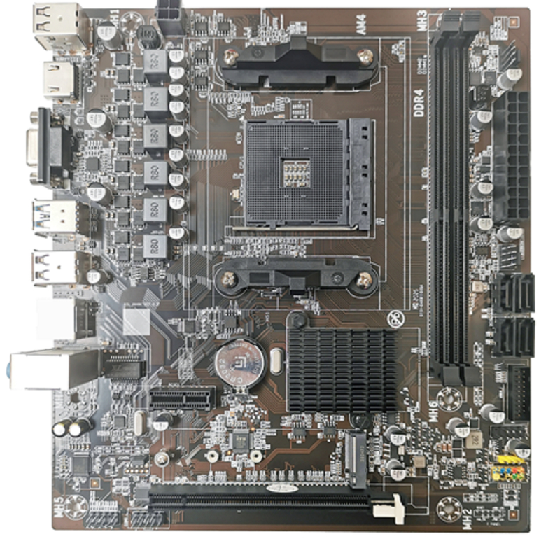لوحة أم M-ATX AM4 لمعالجات Ryzen3/5، فتحات DDR4 مزدوجة، 4 منافذ SATA3.0، مخرجات عرض VGA+HDMI، و 3 مقابس صوت 3.5 ملم