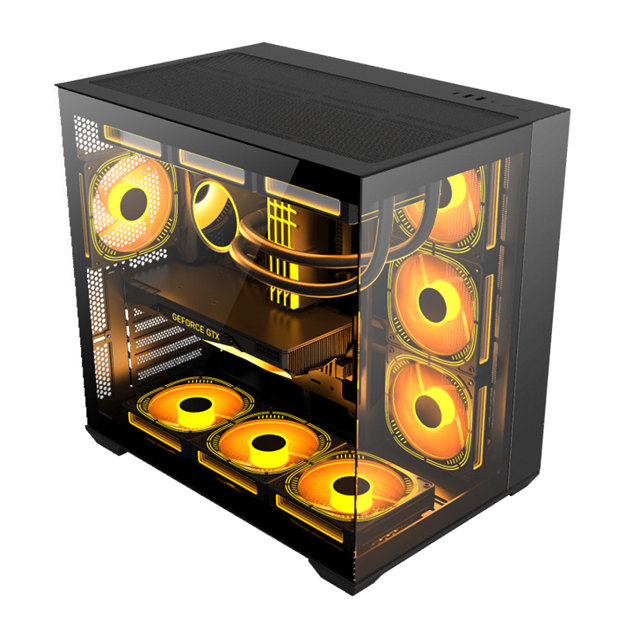 صندوق كمبيوتر يدعم اللوحات الأم EATX/ATX / Micro-ATX / Mini-ITX/BTF مع فولاذ SPCC بسمك 0.6 مم وزجاج مقسى مزدوج الجوانب