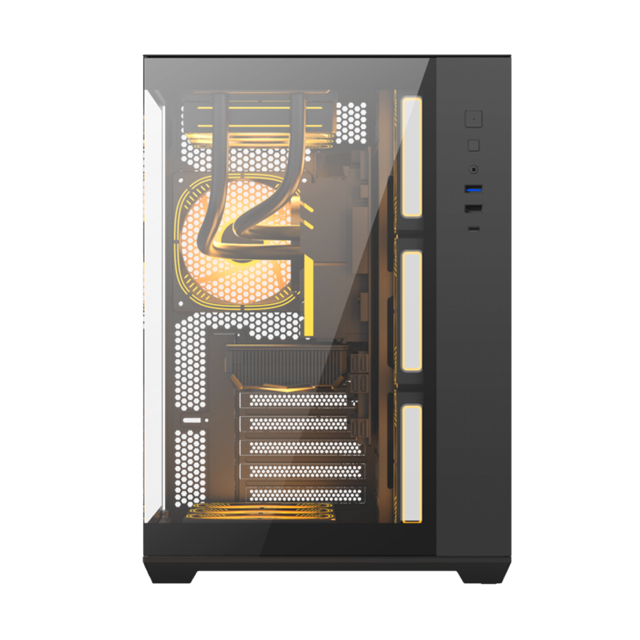 صندوق كمبيوتر يدعم اللوحات الأم EATX/ATX / Micro-ATX / Mini-ITX/BTF مع فولاذ SPCC بسمك 0.6 مم وزجاج مقسى مزدوج الجوانب