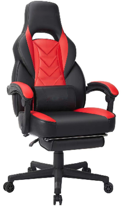 Ergonomic Gaming Desk Chair with Built-in Footrest and 83*65*125-133cm Chair Size in Black PU+ Red PU