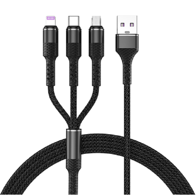 كابل شحن سريع ETEK 3 في 1، نحاس نقي 4 نوى، مؤشر LED، 6 ألوان، للمسافرين والعائلات والمكاتب