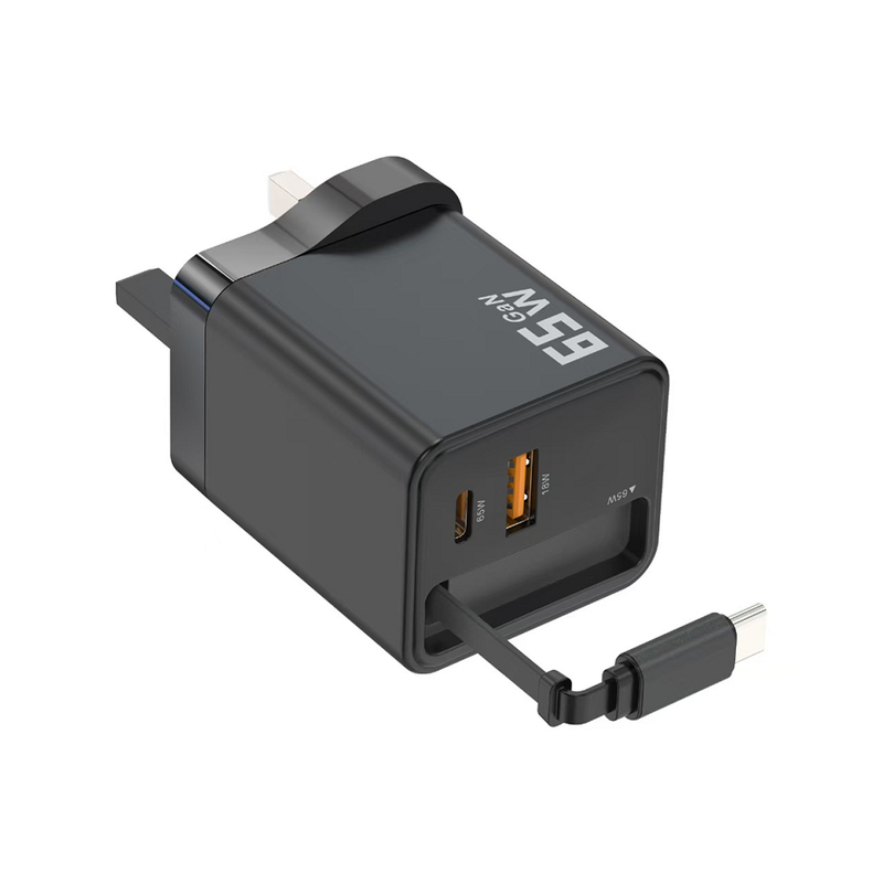 شاحن ETEK 65W GaN السريع، 2*USB-C + 1*USB-A، PD/QC/PPS، صغير الحجم للسفر