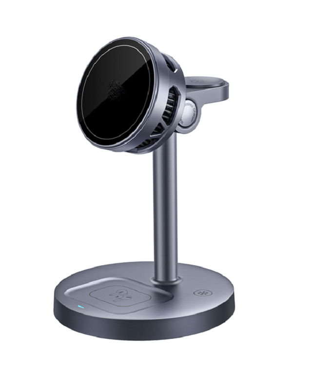 شاحن 3 في 1 لاسلكي معدني ETEK 25W ، شحن سريع للهاتف (حتى 25W) ، ساعة ((5W) وأذنيه ((2.5W) ، MOQ: 1000 وحدة.