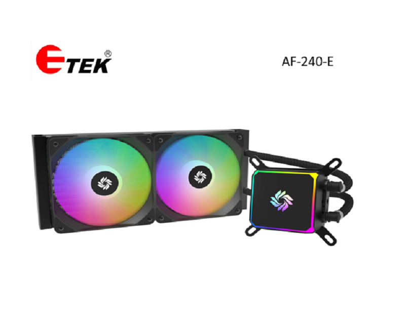 مبرد سائل لوحدة المعالجة المركزية ETEK 240mm A-RGB، 265 واط، كتلة مياه مربعة، مراوح PWM، متوافق مع LGA1700/AM5