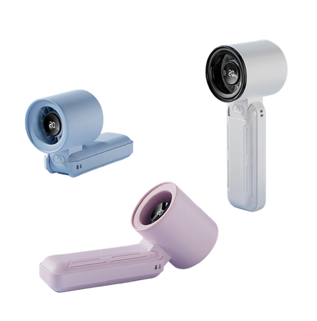 مروحة USB قابلة للطي عالية السرعة مع شاشة LED، 3000 مللي أمبير، 5 سرعات، Type-C، أسود/أرجواني/أزرق/أبيض، للاستخدام أثناء السفر والمكتب والخارج