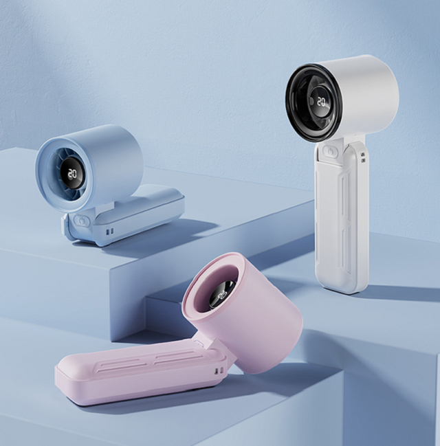 مروحة USB قابلة للطي عالية السرعة مع شاشة LED، 3000 مللي أمبير، 5 سرعات، Type-C، أسود/أرجواني/أزرق/أبيض، للاستخدام أثناء السفر والمكتب والخارج