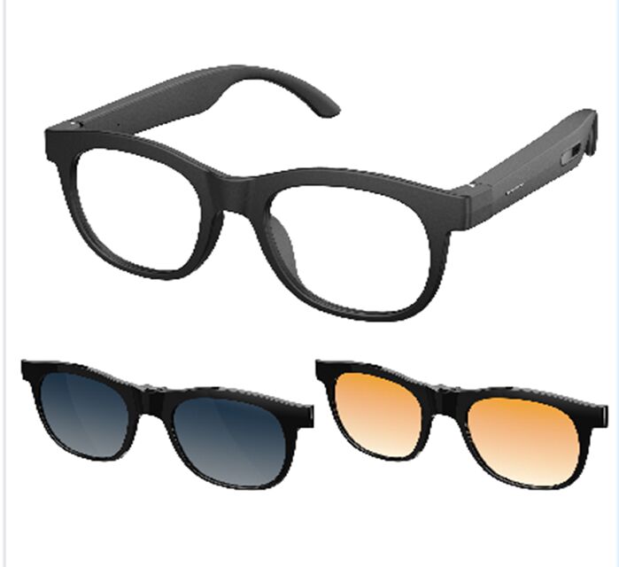 نظارات صوتية ذكية مع ترجمة في الوقت الفعلي والإنتركوم، ميكروفونات سيليكون مزدوجة، شحن مغناطيسي، بطارية 80mAh * 2