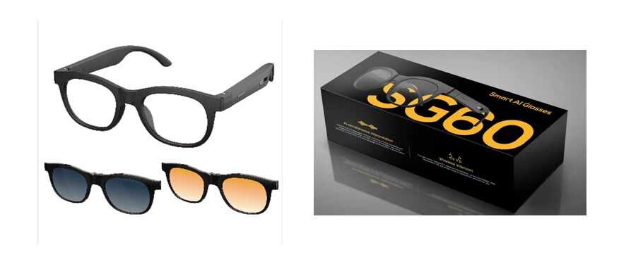 نظارات صوتية ذكية مع ترجمة في الوقت الفعلي والإنتركوم، ميكروفونات سيليكون مزدوجة، شحن مغناطيسي، بطارية 80mAh * 2