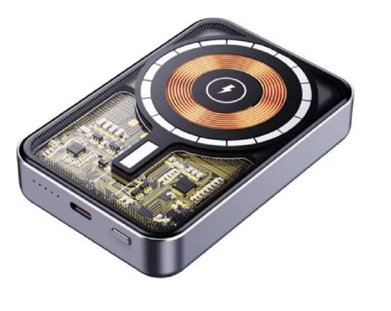 10000mAh بنك طاقة ميكا شفافة 22.5W سلكية + 15W مغناطيسية متوافقة مع MagSafe الشحن اللاسلكي، بندقية، قاعدة سبيكة، 94 × 63 × 17.5mm