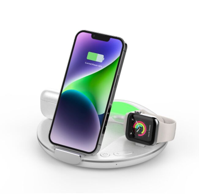 شواحن لاسلكية مغناطيسية 4 في 1، شحن هاتف 15 واط، ساعة 2.5 واط، سماعات أذن 5 واط، أسود/أبيض