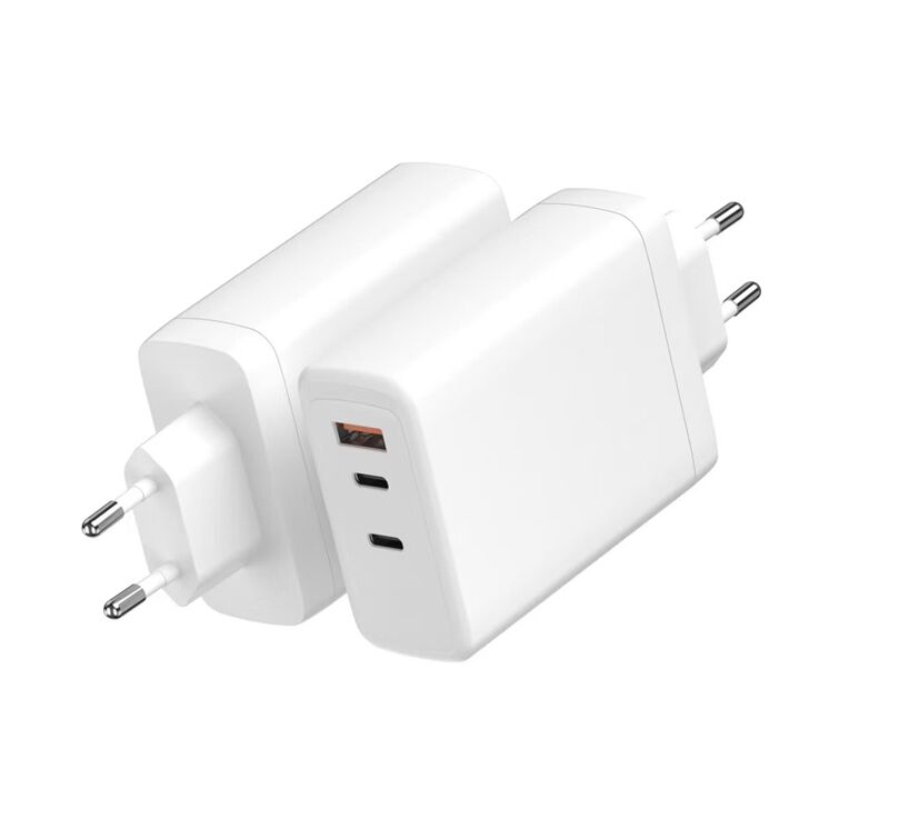 شاحن سريع 120W GaN،مخرج USB-C PD مزدوج 100W، USB-A QC، محول سفر 100-240V، أبيض/أسود