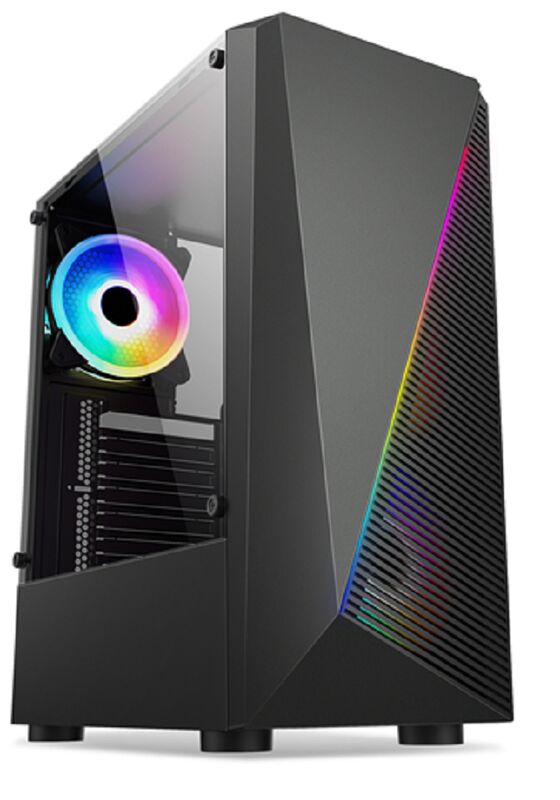 غلاف الألعاب ATX Mid-Tower مع لوحة جانبية زجاجية معصمة ، ضوء RGB الأمامي القابل للتخصيص ، و 7 فتحات توسيع