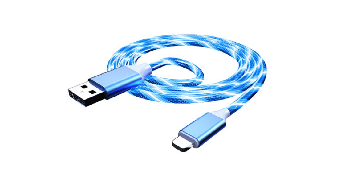 كابل شحن ضوء LED، 1M، 3.5mm OD، رابط سبيكة الألومنيوم، النحاس المركب، ضوء RGB ملون، أبيض/أزرق/أحمر/أخضر