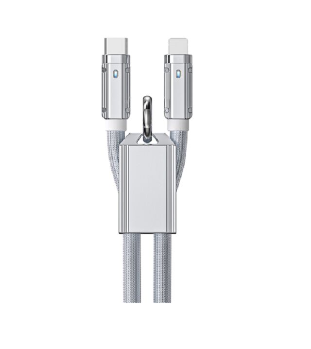 65W/27W كابل شحن سريع من السيليكون الأصلي ، من C إلى C / C إلى البرق ، 1m ، فضة ، قشرة سبائك الزنك ، تدعم PD و مزامنة البيانات