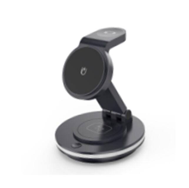 شاحن لاسلكي دوار 4 في 1، 15 واط للهاتف + 2.5 واط للساعة + 3 واط لسماعات الأذن + إضاءة مزاجية LED