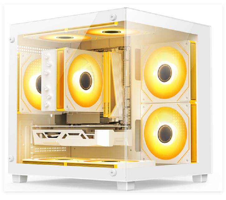 حافظة كمبيوتر شخصي زجاجية مدمجة، Micro-ATX/ITX، تبريد مائي 240 مم، فلتر غبار علوي، أبيض/أسود