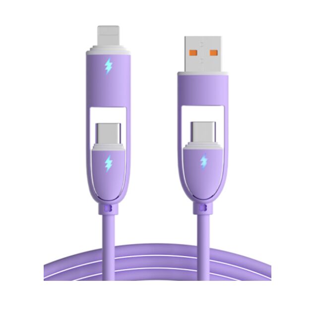 كابل بيانات سليكوني 5 في 1، 60W C-C، 4 ألوان، أصلية 5 نواة، 1.0M
