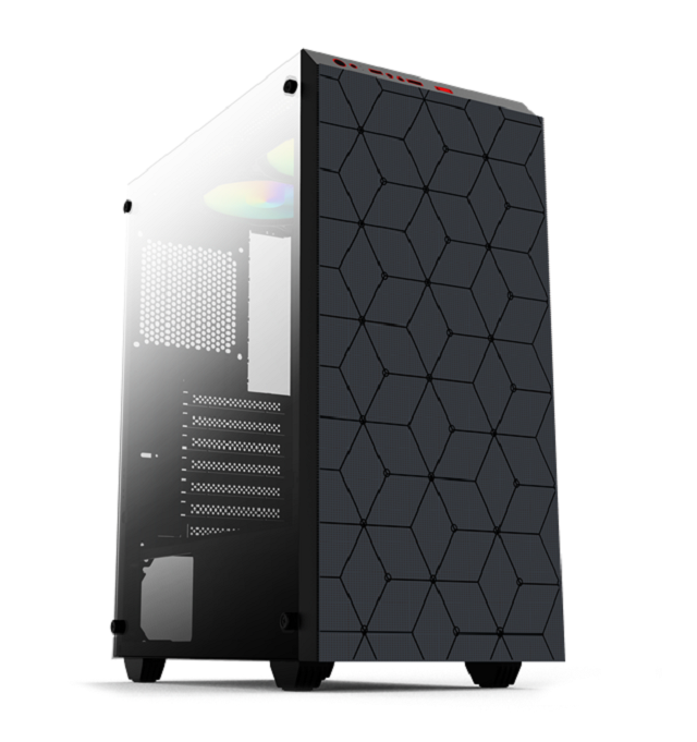 ATX Gaming PC Case,Tempered Glass Side, Dual HDD/SSD, Multi-Fan Support