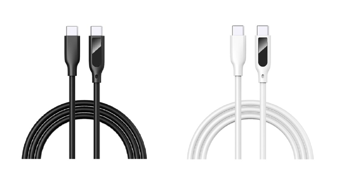 كابل USB-C بشاشة رقمية، شحن سريع 5 أمبير، سيليكون، 1 متر، جهد/تيار في الوقت الفعلي