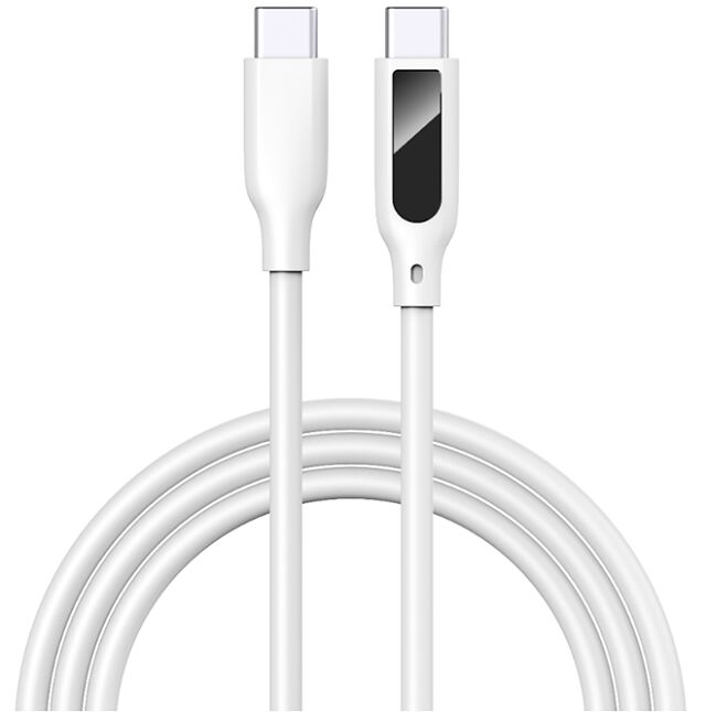 كابل USB-C بشاشة رقمية، شحن سريع 5 أمبير، سيليكون، 1 متر، جهد/تيار في الوقت الفعلي