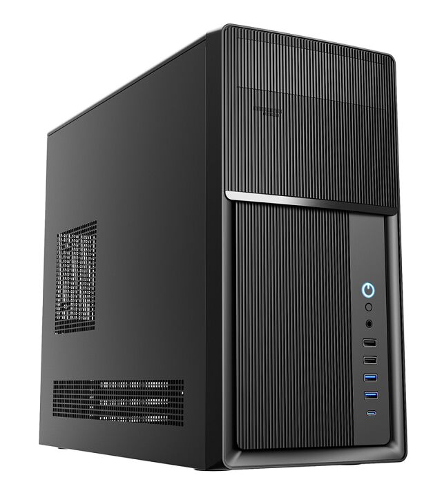حافظة برج ATX رفيعة مع محرك أقراص ضوئي، Micro-ATX/Mini-ITX، فتحة 1x5.25 بوصة، طلاء نصف EMI، أسود