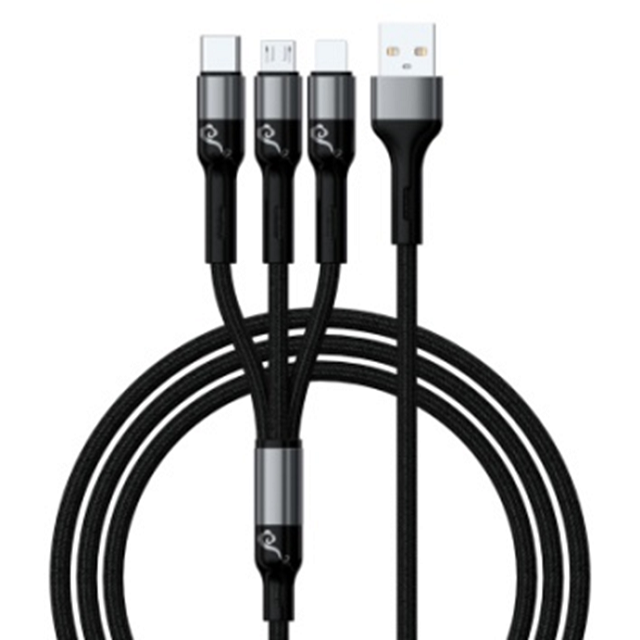 3-في-1 الشحن السريع الكابل الخيط (USB-A إلى البرق / ميكرو / النوع-ج) ، قشرة الألومنيوم