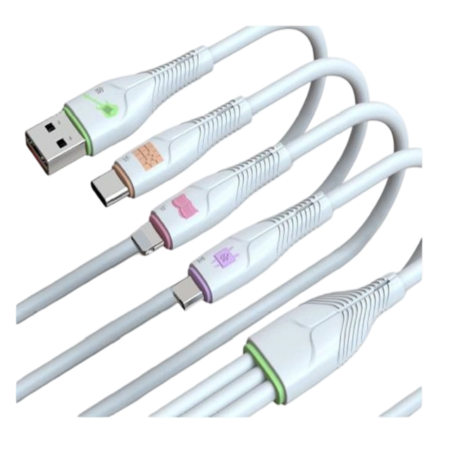 كابل شحن أبيض 3 في 1 (USB إلى البرق / الميكرو / النوع C) ، 1.5m