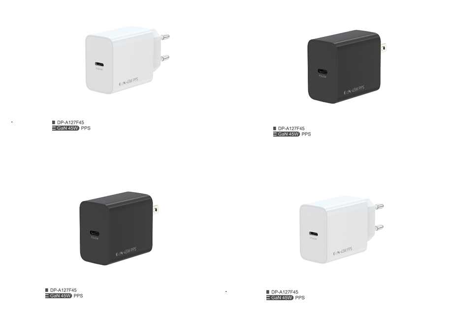 شاحن سريع 45W PD + QC (بلاك الاتحاد الأوروبي) ، أسود / أبيض ، مربع ملون