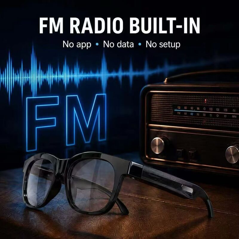 نظارات شمسية Bluetooth 5.4 صوتية w/FM Type-C 6H Playtime 38.5g خفيفة الوزن متعددة الألوان