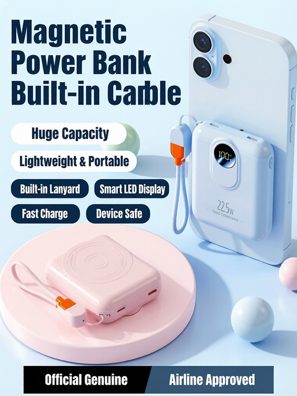 بنك الطاقة المغناطيسي اللاسلكي 10000mAh، النوع C / البرق 20W مدخل، 22.5W + 15W مخرج، مع الكابلات