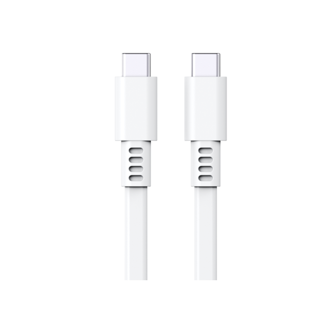 USB 2.0 كابل شحن سريع من السيليكون المسطح ، من النوع C إلى C 3A / 20V + 480Mbps نقل البيانات ، 1M كابل أبيض رقيق مقاوم للإنحناء