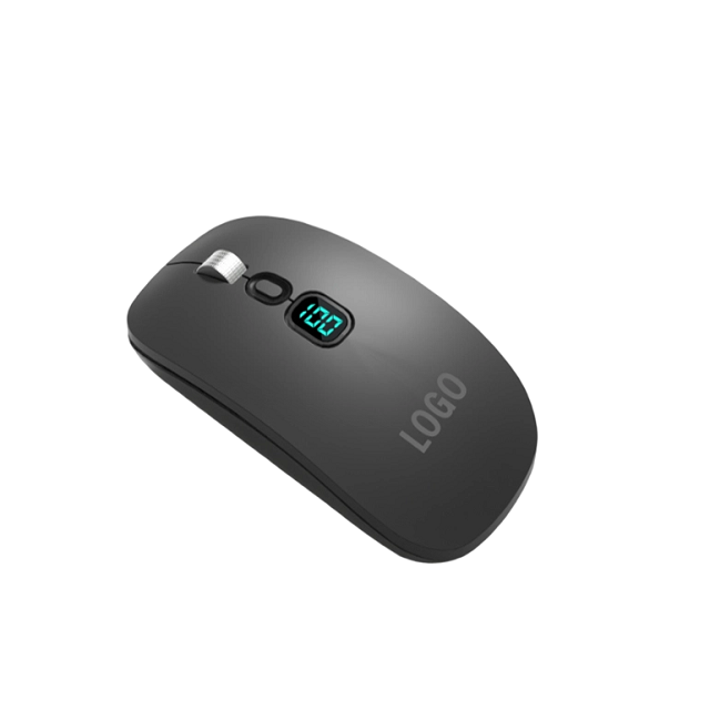 الماوس اللاسلكية القابلة لإعادة الشحن 4D 2.4G BT وضع مزدوج 500mAh مفتاح صامت عرض LED عجلة الألومنيوم 8650IC