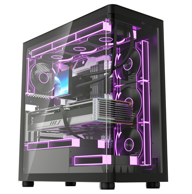 الزجاج المنحني الأمامي ATX قضية الألعاب ، أعلى 360mm AIO + 410mm دعم GPU ، USB 3.0 I / O الأمامي ، لوحة جانبية خالية من الأدوات برج الهيكل